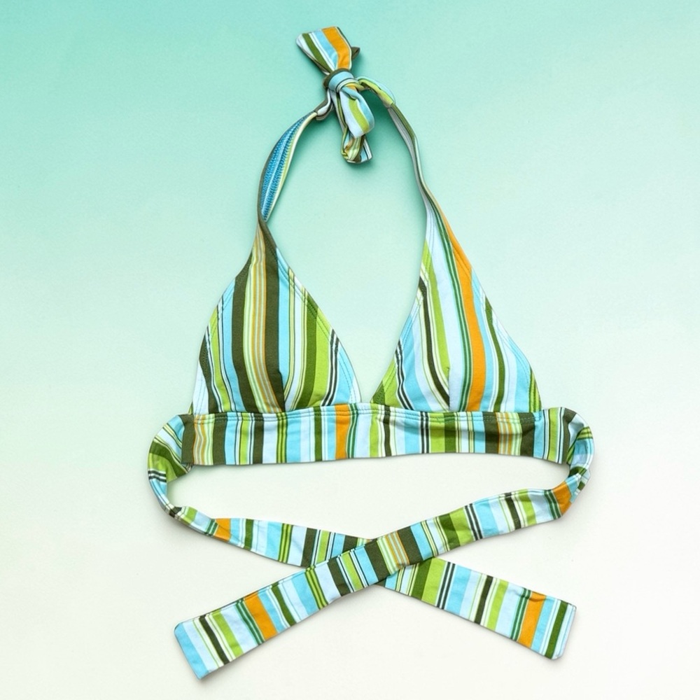 Vintage Bikini Top Swim Swimsuit Striped Halter S Small
